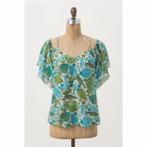 Anthropologie Vanessa Virginia Puget Fish Blouse Top Size 4 Small - Picture 1 of 8